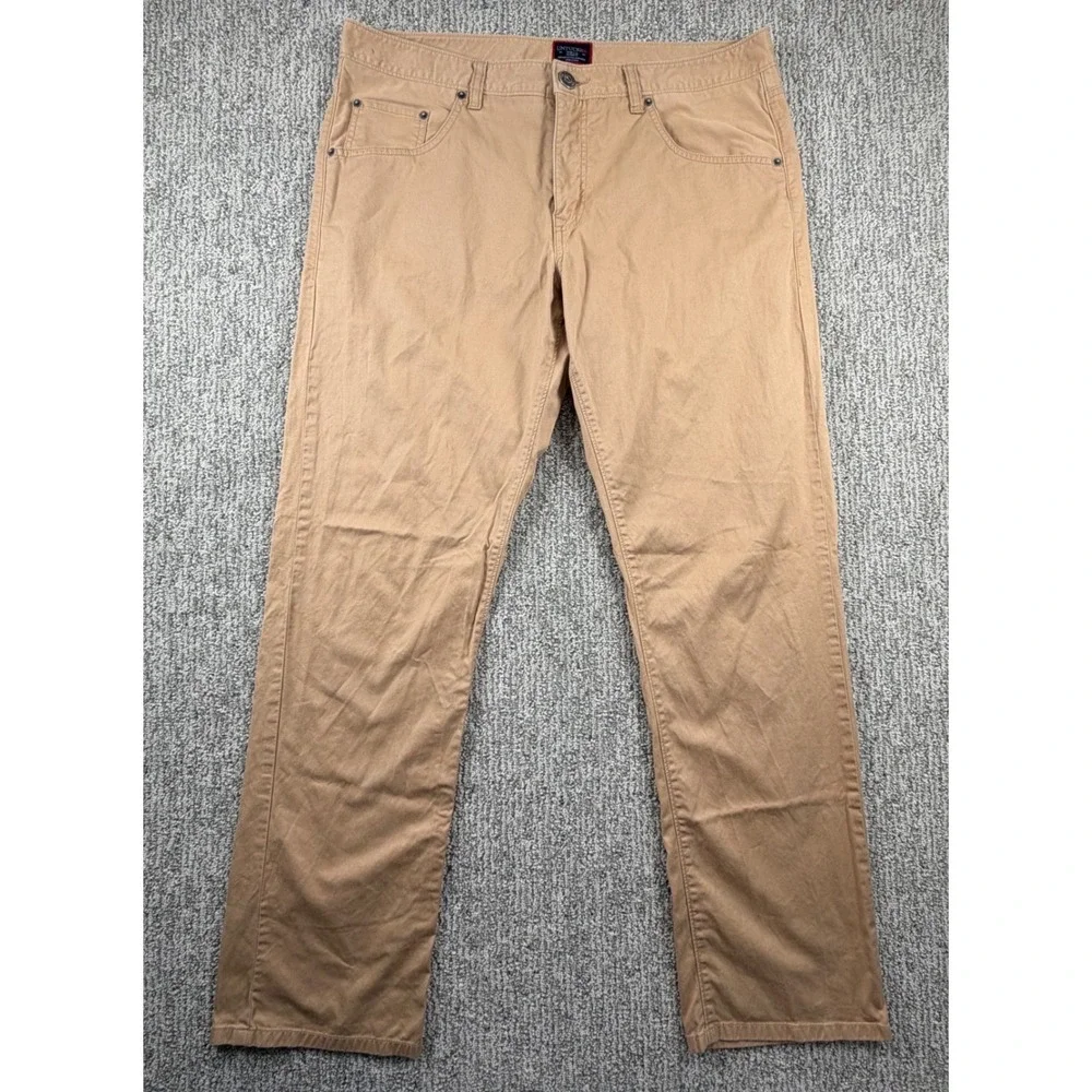 UNTUCKit 5 Pocket Pant Men 35x32 Tan Relaxed Fit Pima Cotton Stretch 40067